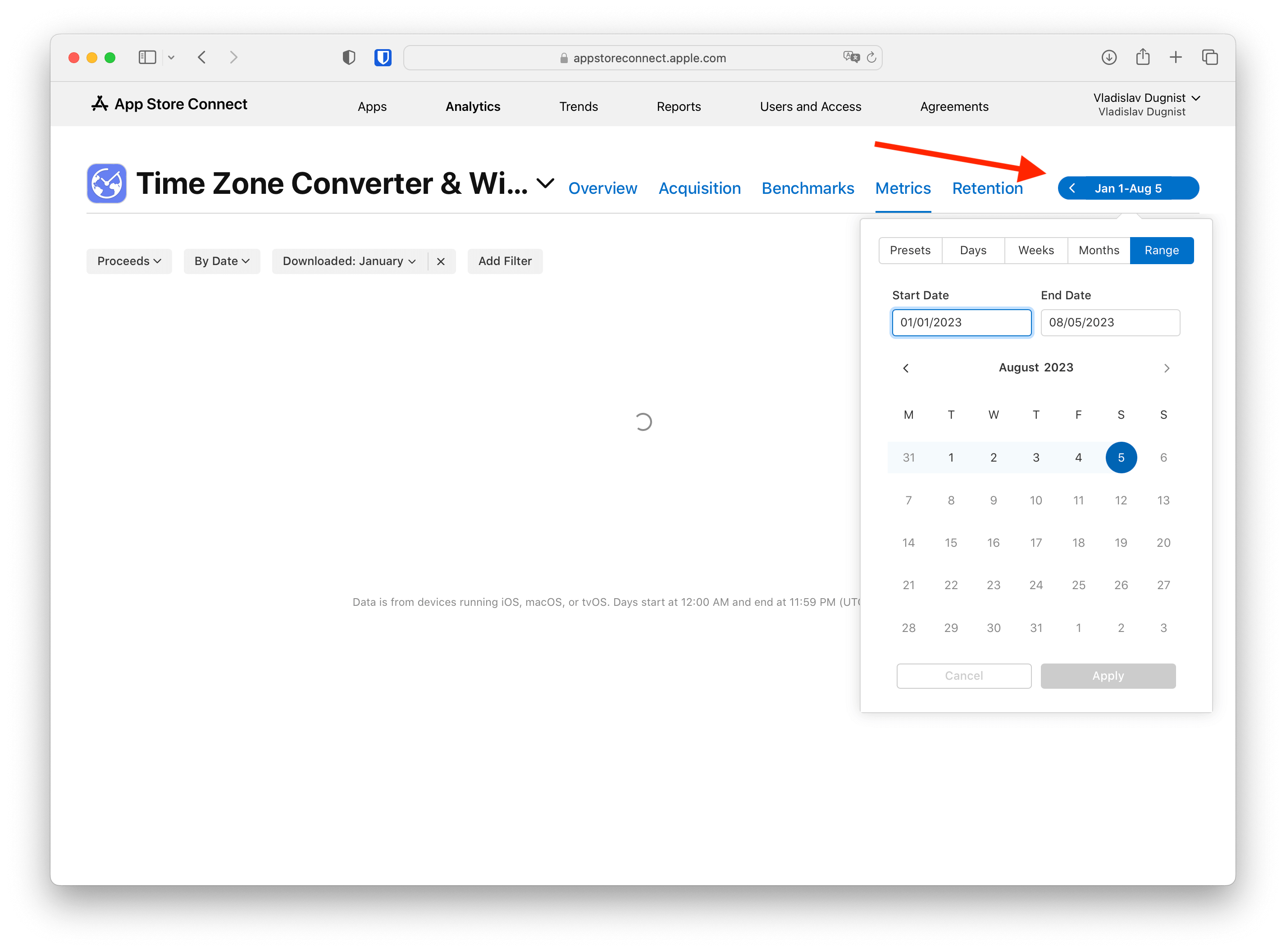App Store Connect analytics